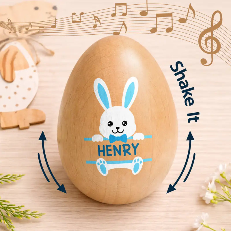Gift For Kids,Grandma,Grandkids,Gift For Grandkids,Dad,Children,Momn,Easter,Happy - Custom Name With Adorable Bunny - Personalized Musical Wooden Easter Egg Shaker