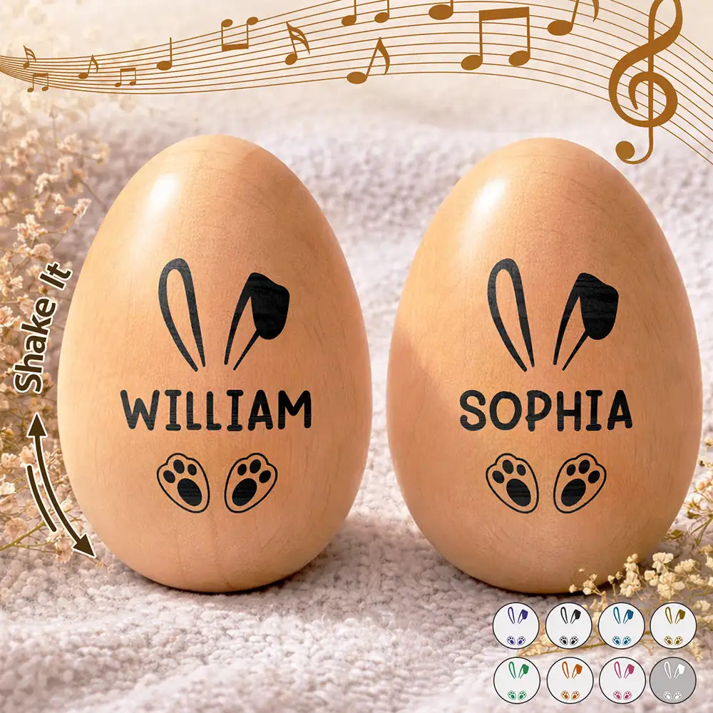 Custom Name With Bunny Ears - Personalized Musical Wooden Easter Egg Shaker