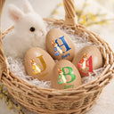Easter,Non-Eng,Gift For Kids,Gift For Grandkids,Grandma - Grandkids,Grandpa - Grandkids,Dad - Children,Mom - Children,Happy - Custom Name With Bunny Holding An Egg Basket - Personalized Musical Wooden Easter Egg Shaker