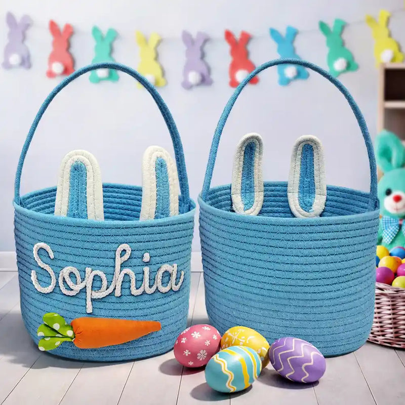 Gift For Kids,Grandpa - Grandkids,Grandma - Grandkids,Gift For Grandkids,Dad - Children,Mom - Children,Easter,Happy - Custom Name With Carrot Bunny Ears - Personalized Easter Basket