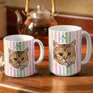 Pet Lovers,Pet Mom,Pet Dad,Dog Lovers,Dog Mom,Dog Dad,Custom Photo - Custom Outline Photo Dog Cat Stripe Colors - Personalized White Edge-to-Edge Mug