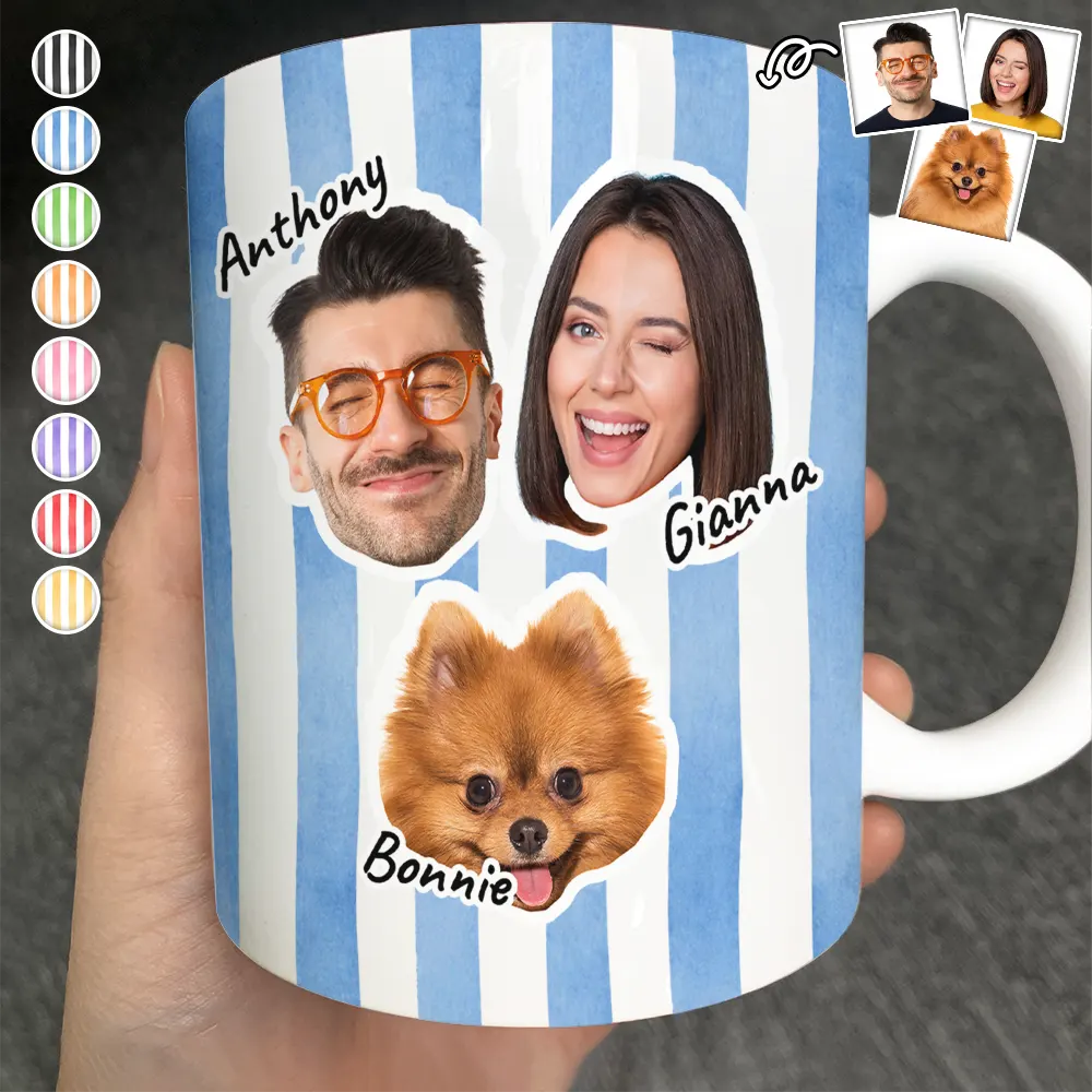 Gift For Couples,Gift For Husband,Gift For Wife,Gift For Boyfriend,Gift For Girlfriend,Parents,Gift For Yourself,Gift For Women,Gift For Men,Gift For Mother,Gift For Father,Family,Gift For Bestie,Gift For Sibling,Gift For Sisters,Gift For Brothers,Dog Lovers,Pet Lovers,Dog Mom,Dog Dad,Dog Couple,Cat Lovers,Cat Mom,Cat Dad,Cat Couple,Pet Mom,Pet Dad,Pet Couple,Happy - Custom Outline Photo For Couple Family Dog Cat With Colorful Stripes - Personalized White Edge-to-Edge Mug