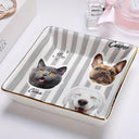 Pet Lovers,Pet Mom,Pet Dad,Pet Couple,Dog Lovers,Dog Mom,Dog Dad,Dog Couple,Cat Lovers,Cat Mom,Cat Dad,Cat Couple,Happy - Custom Outline Photo Pet Portrait Stripe Style - Personalized Ring Dish