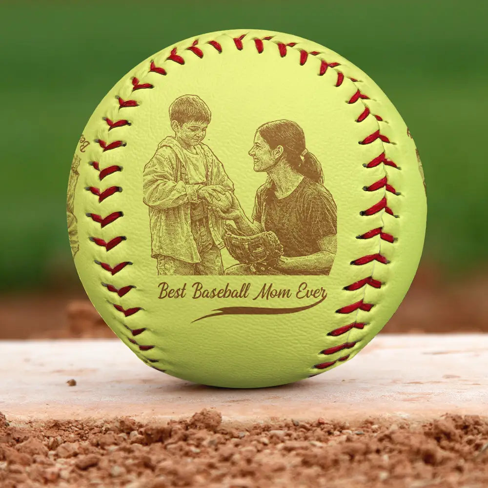 Gift For Mother, Sport Mom, Baseball, Happy - Custom Photo Pencil Sketch Best Mom Ever - Personalized Baseball, Softball