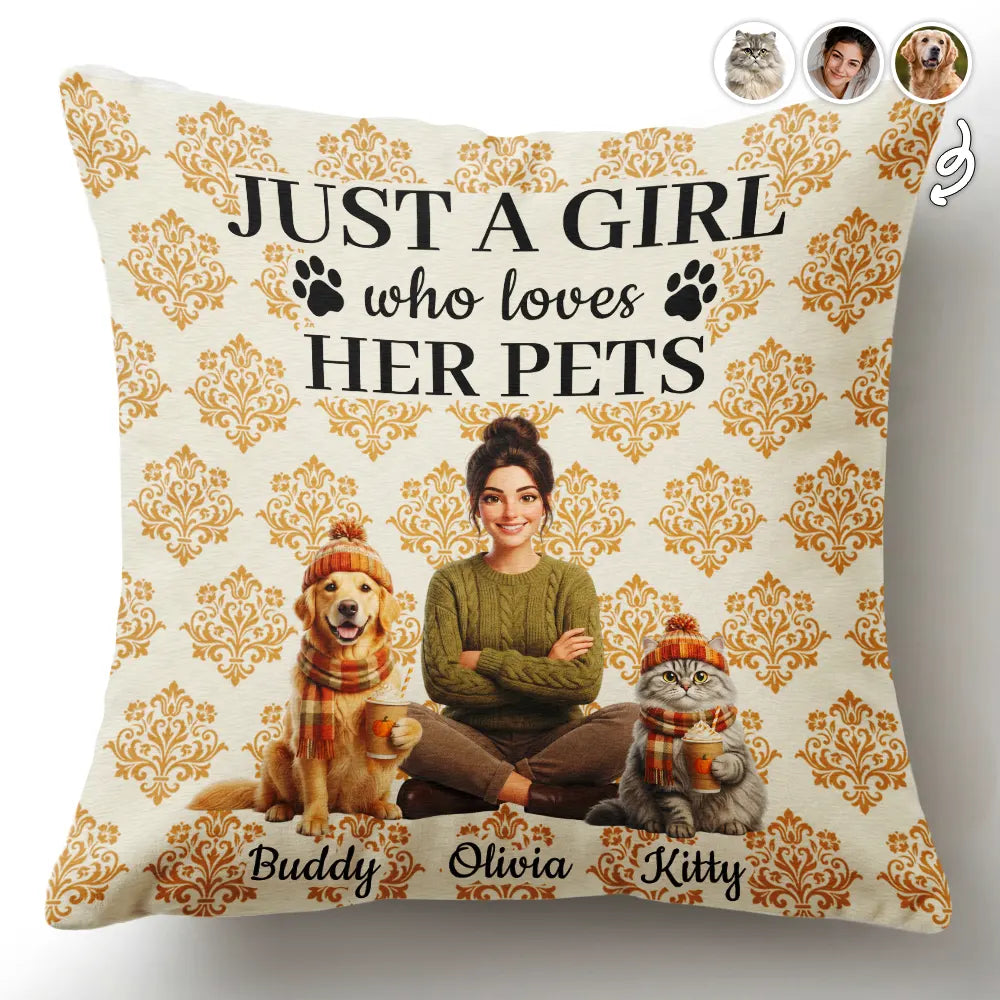 Custom Photo 3D Autumn Concept Just A Girl Who Loves Her Dog - Personalized Pillow