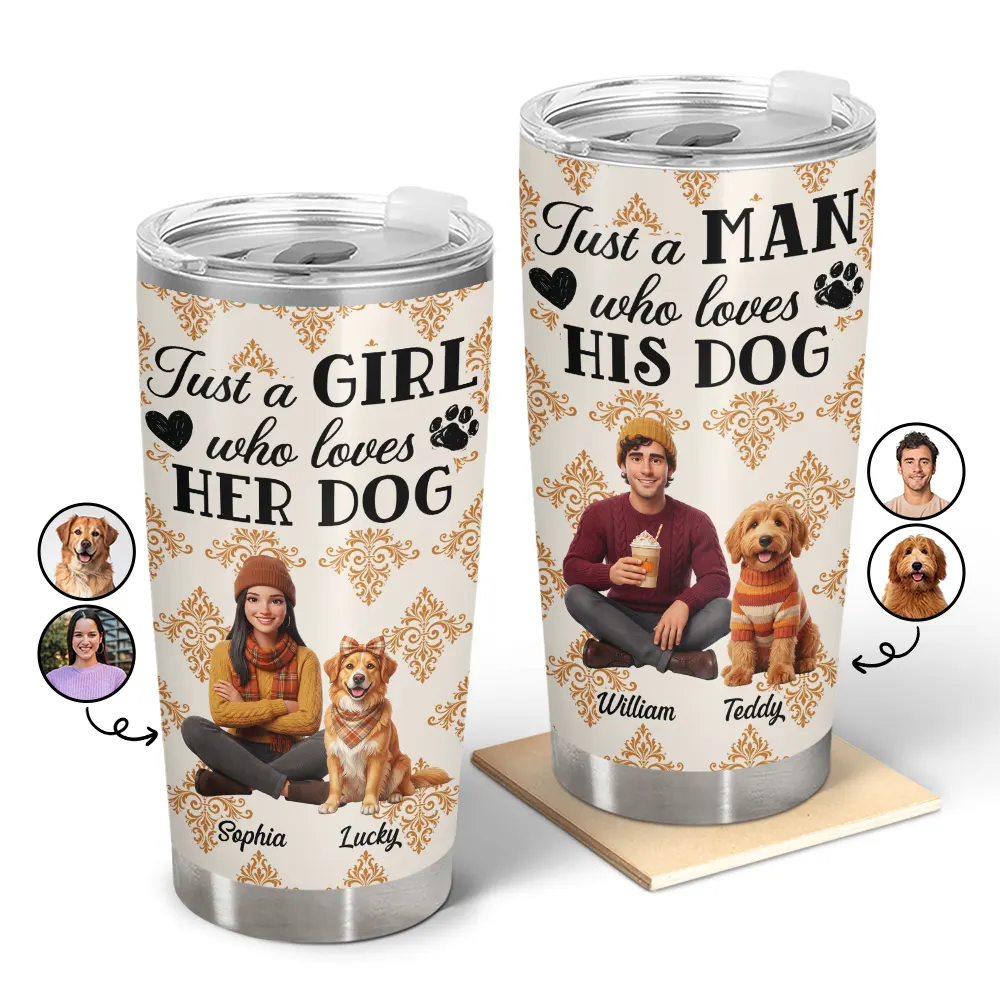 Custom Photo 3D Autumn Concept Just A Girl Who Loves Her Dog - Personalized Tumbler