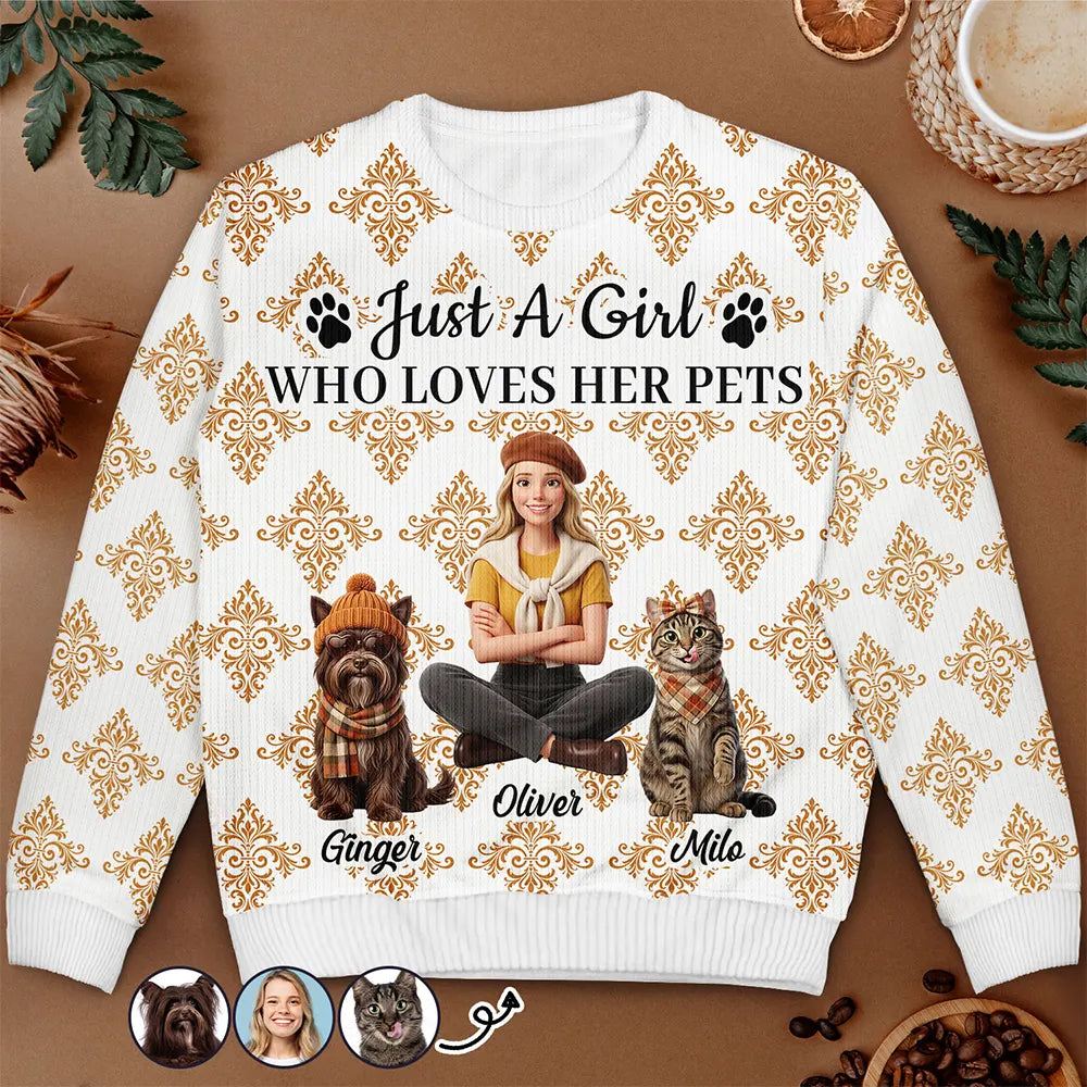 Custom Photo 3D Autumn Concept Just A Girl Who Loves Her Dog - Personalized Unisex Ugly Sweater