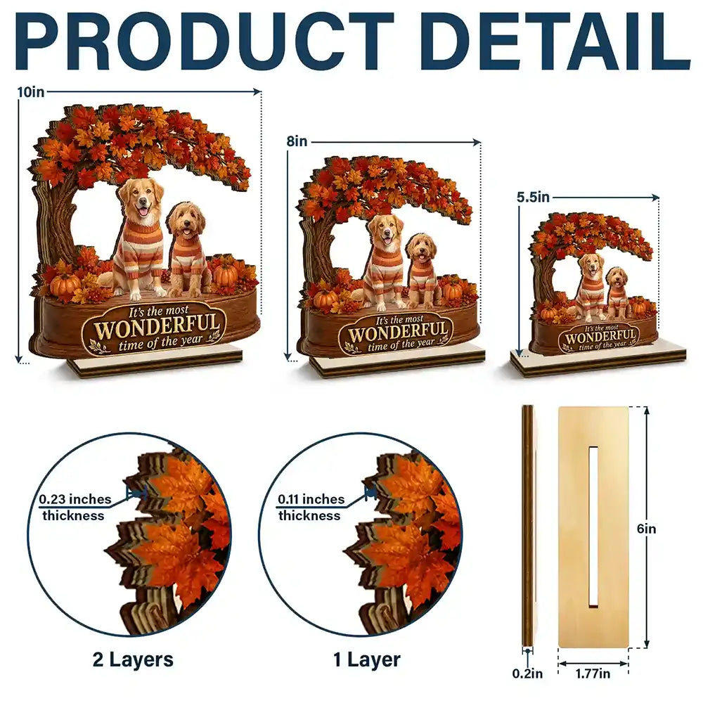 Art Design,Cozy,Pet Lovers,Photo - 3D Human Pet Autumn Theme - Custom Photo 3D Autumn Concept Most Wonderful Time Of The Year - Personalized Custom Shaped Wooden Plaque