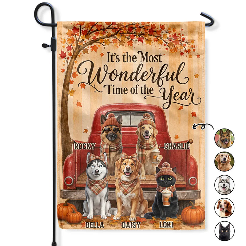 Art Design,Playful,Pet Lovers,Photo - 3D Human Pet Autumn Theme - Custom Photo 3D Autumn Concept Wonderful Time Of The Year - Personalized Flaga