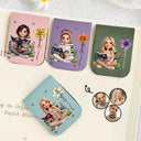 Adorable,Art Design,Christmas,Reading,Gift For Yourself,Gift For Women,Photo - 3D Reading Woman & Man - Custom Photo 3D Book Lover Birth Month Flowers - Personalized Leather Magnetic Bookmark