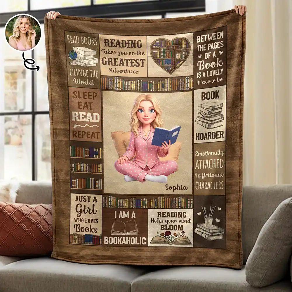 Custom Photo 3D Book Lover My Reading Blanket I Am A Bookaholic - Personalized Fleece Blanket, Sherpa Blanket