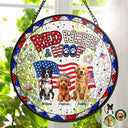 America 250th, Custom Photo, Independence Day, Art Design, Pet Lovers, Playful, Photo - US Theme Accessories 3D Cartoon - Custom Photo 3D Cartoon With US Accessories Red White Woof - Personalized Stained Glass Window Hanging Suncatcher