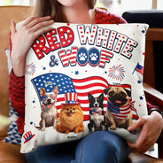 America 250th,Custom Photo,Independence Day,Art Design,Pet Lovers,Playful,Photo - US Theme Accessories 3D Cartoon - Custom Photo 3D Cartoon With US Accessories Red White Woof - Personalized Pillow
