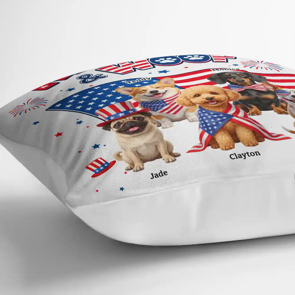 America 250th,Custom Photo,Independence Day,Art Design,Pet Lovers,Playful,Photo - US Theme Accessories 3D Cartoon - Custom Photo 3D Cartoon With US Accessories Red White Woof - Personalized Pillow