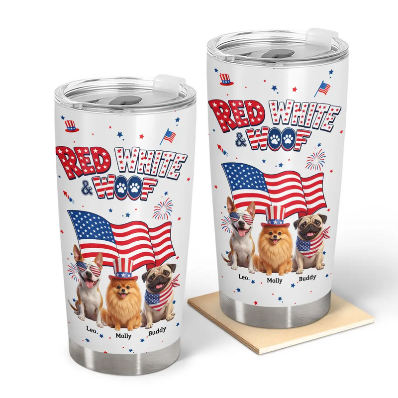 America 250th,Custom Photo,Independence Day,Art Design,Pet Lovers,Playful,Photo - US Theme Accessories 3D Cartoon - Custom Photo 3D Cartoon With US Accessories Red White Woof - Personalized Tumbler