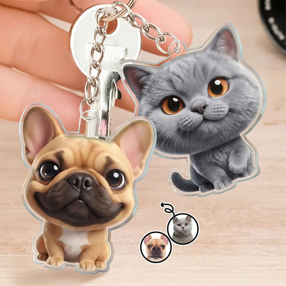 Custom Photo 3D Chibi Pet Dog Cat Adorable - Personalized Acrylic Keychain