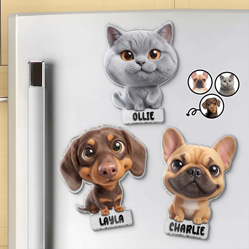 Adorable,Art Design,Pet Lovers,Photo - 3D Chibi Adorable Pet - Custom Photo 3D Chibi Pet Dog Cat With Name - Personalized Acrylic Magnet