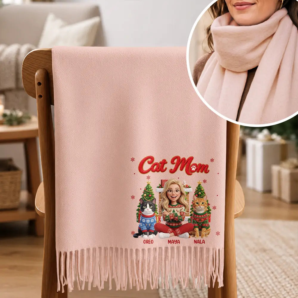 Gifts For Her,Art Design,Dog Mom,Christmas,Gift For Mother,Pet Lovers,Photo - Christmas Accessories 3D Human,Happy - Custom Photo 3D Christmas Concept Pet Mom Christmas Snowflake Pattern - Personalized Tassel Scarf
