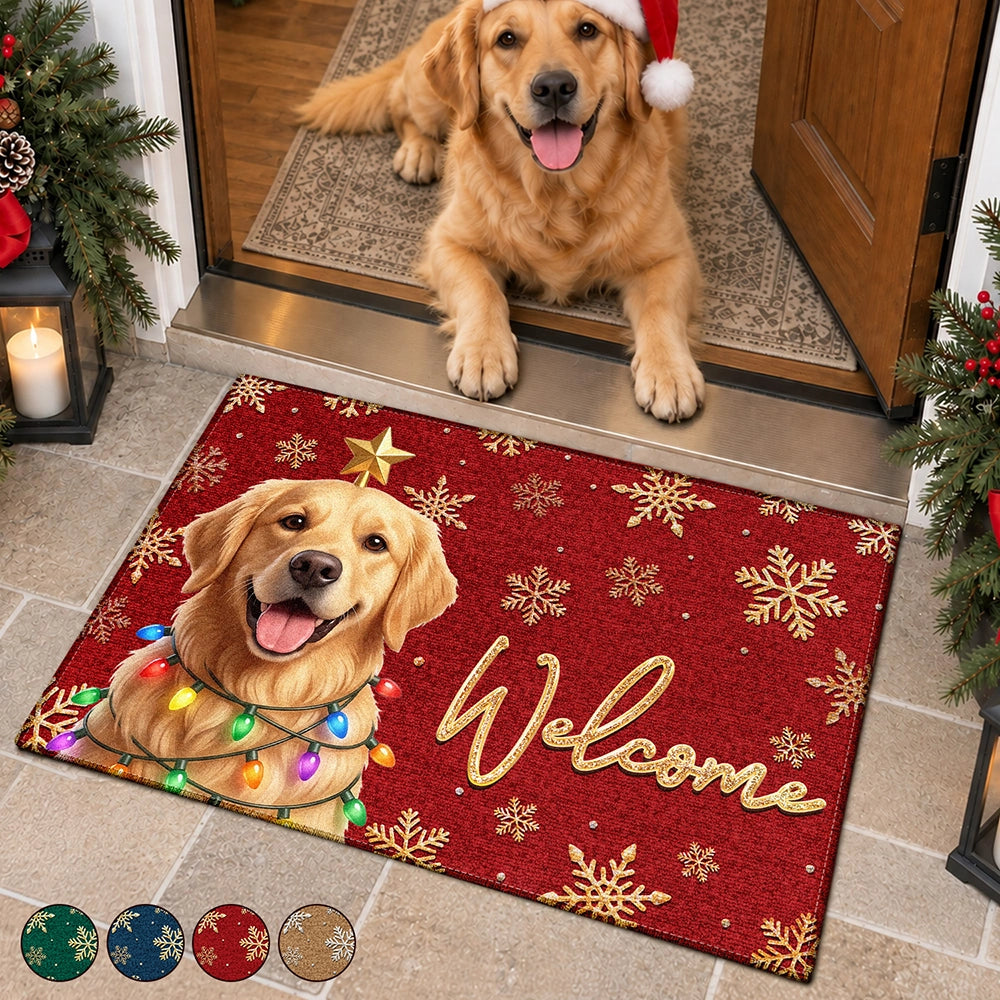 Custom Photo 3D Christmas Themed Pet Dog Pet Lovers Snowflake Christmas - Personalized Doormat