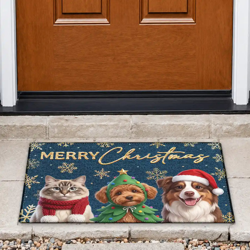 Top Market,Art Design,Christmas,Dog Lovers,Pet Lovers,Photo - Christmas Accessories 3D Cartoon Pet,Happy - Custom Photo 3D Christmas Themed Pet Dog Pet Lovers Snowflake Christmas - Personalized Doormat