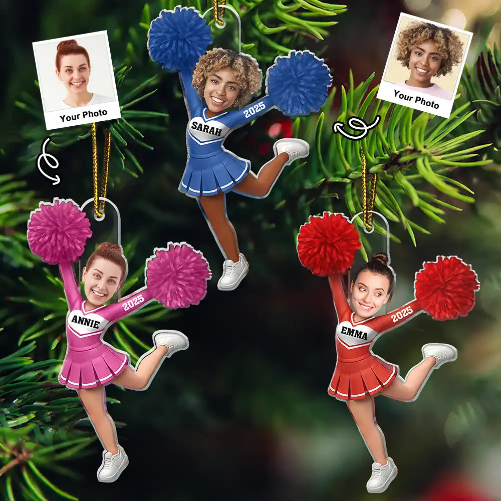 Custom Photo 3D Effect Cheerleader - Personalized Custom Shaped Acrylic Ornament