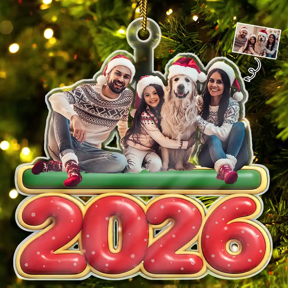 Christmas,Custom Photo,Cozy,Family,Remove BG Photo - Custom Photo 3D Effect Christmas Family Gathered Together - Personalized Custom Shaped Acrylic Ornament