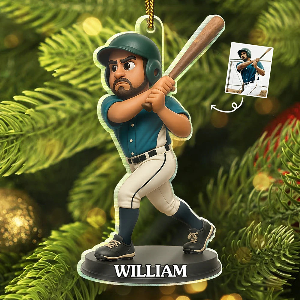 Custom Photo 3D Effect Figure Art Baseball Lover - Personalized Custom Shaped Acrylic Ornament