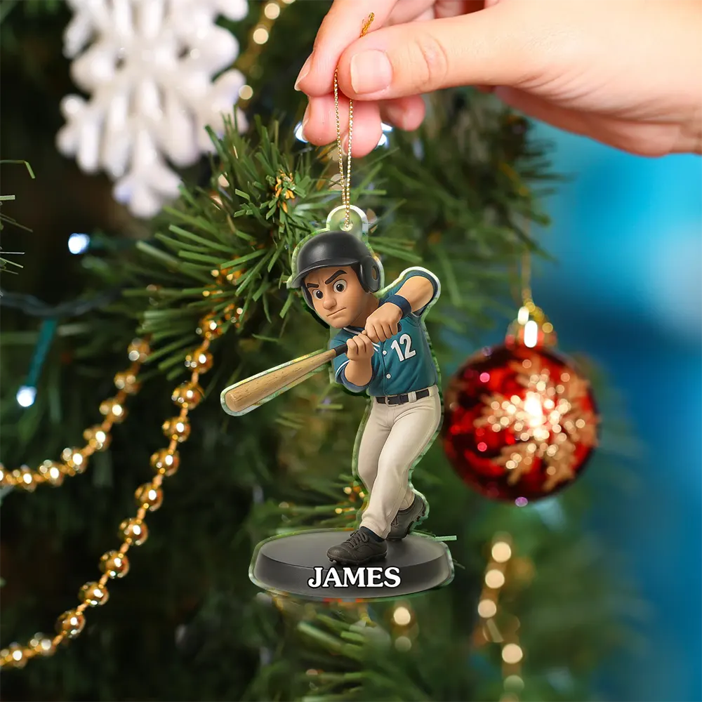 Happy, Christmas, Baseball, Gift For Kids, Gift For Yourself - Custom Photo 3D Effect Figure Art Baseball Lover - Personalized Custom Shaped Acrylic Ornament