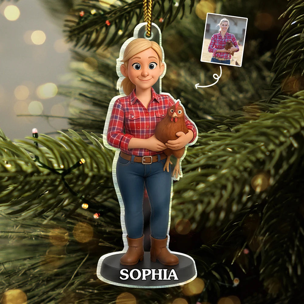 Custom Photo 3D Effect Figure Art Chicken Farmer - Personalized Custom Shaped Acrylic Ornament