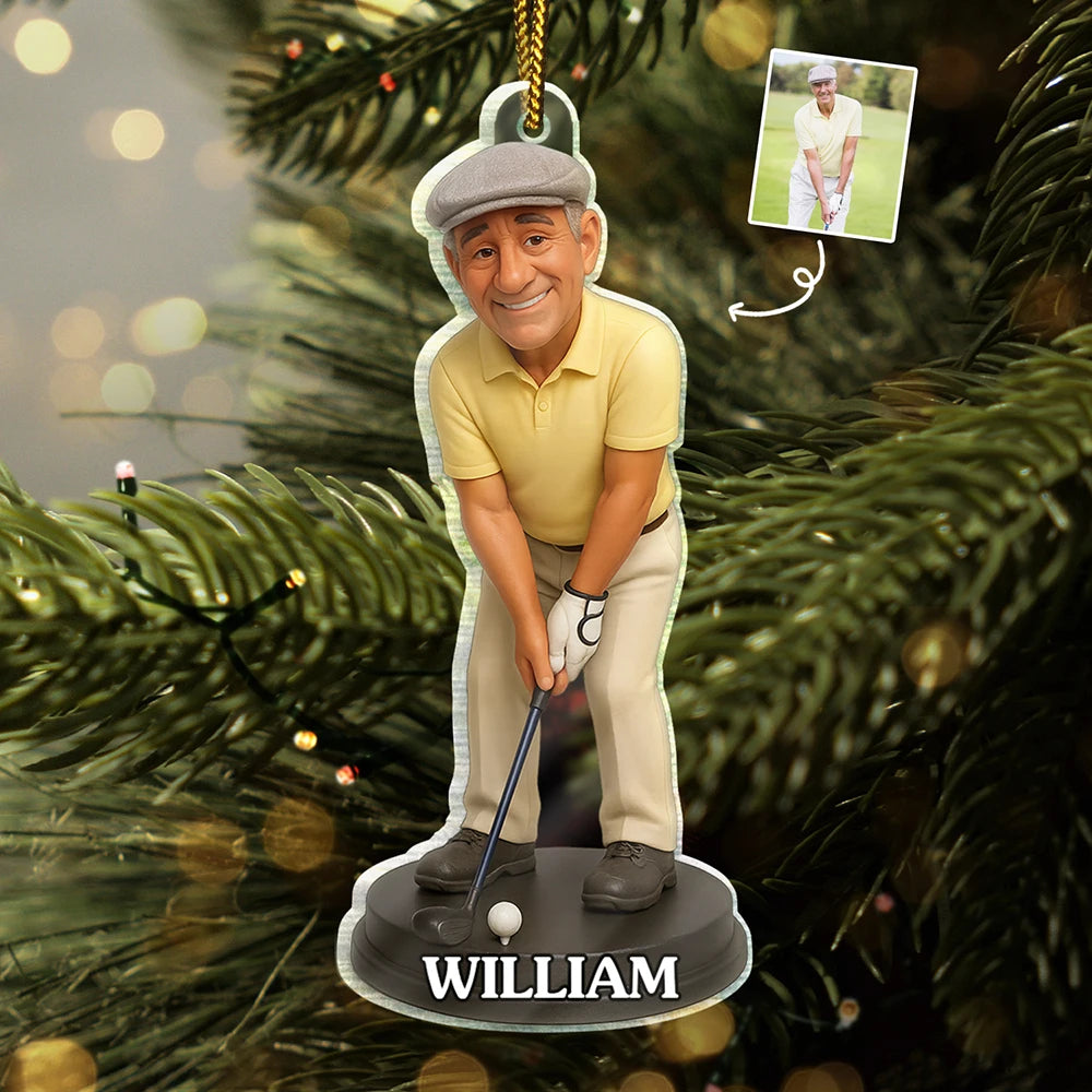 Custom Photo 3D Effect Figure Art Golf Lover - Personalized Custom Shaped Acrylic Ornament