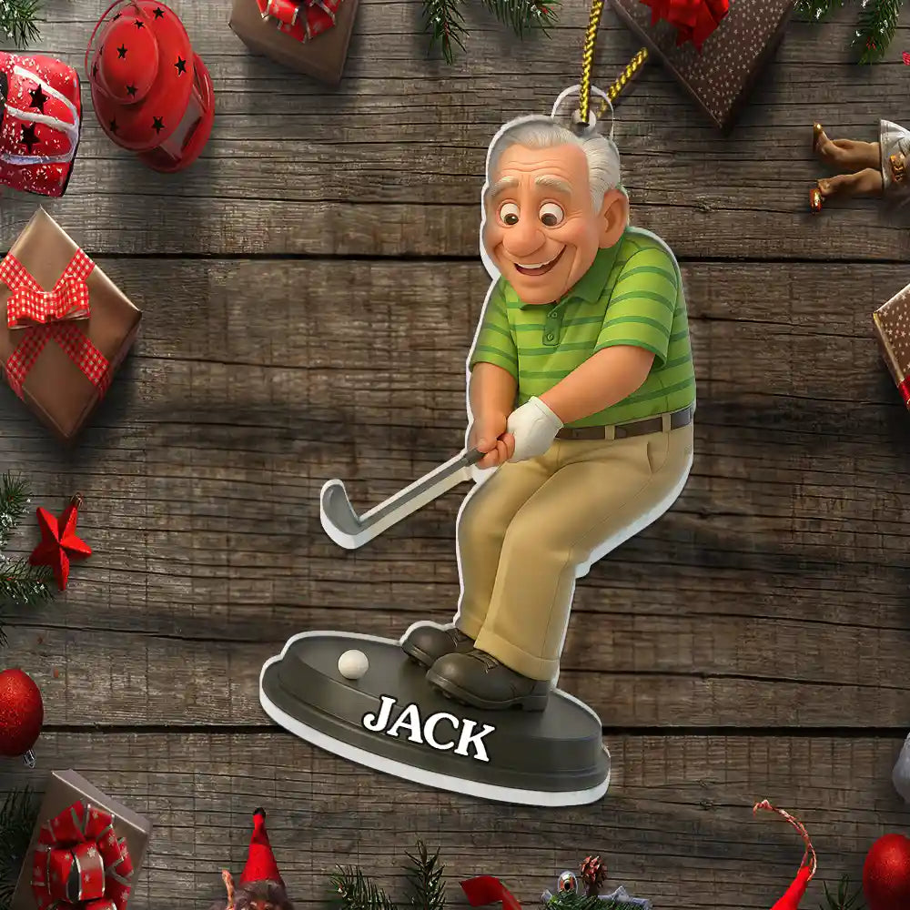 Happy, Christmas, Golf, Sport Dad, Sport Mom, Gift For Husband - Custom Photo 3D Effect Figure Art Golf Lover - Personalized Custom Shaped Acrylic Ornament