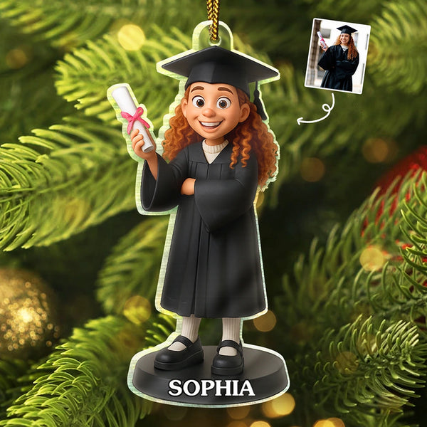 Christmas, Happy, Graduation, Gift For Yourself, Gift For Daughter, Gift For Son - Custom Photo 3D Effect Figure Art Graduation - Personalized Custom Shaped Acrylic Ornament