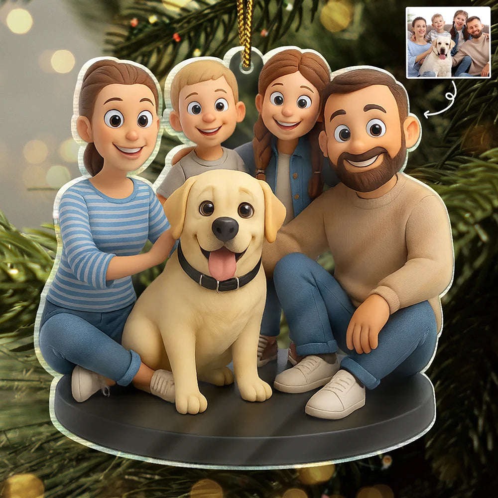 Custom Photo 3D Effect Figure Art Happy Family - Personalized Custom Shaped Acrylic Ornament