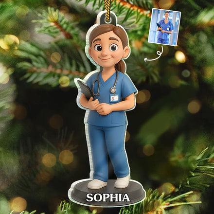 Custom Photo 3D Effect Figure Art Nurse - Personalized Custom Shaped Acrylic Ornament