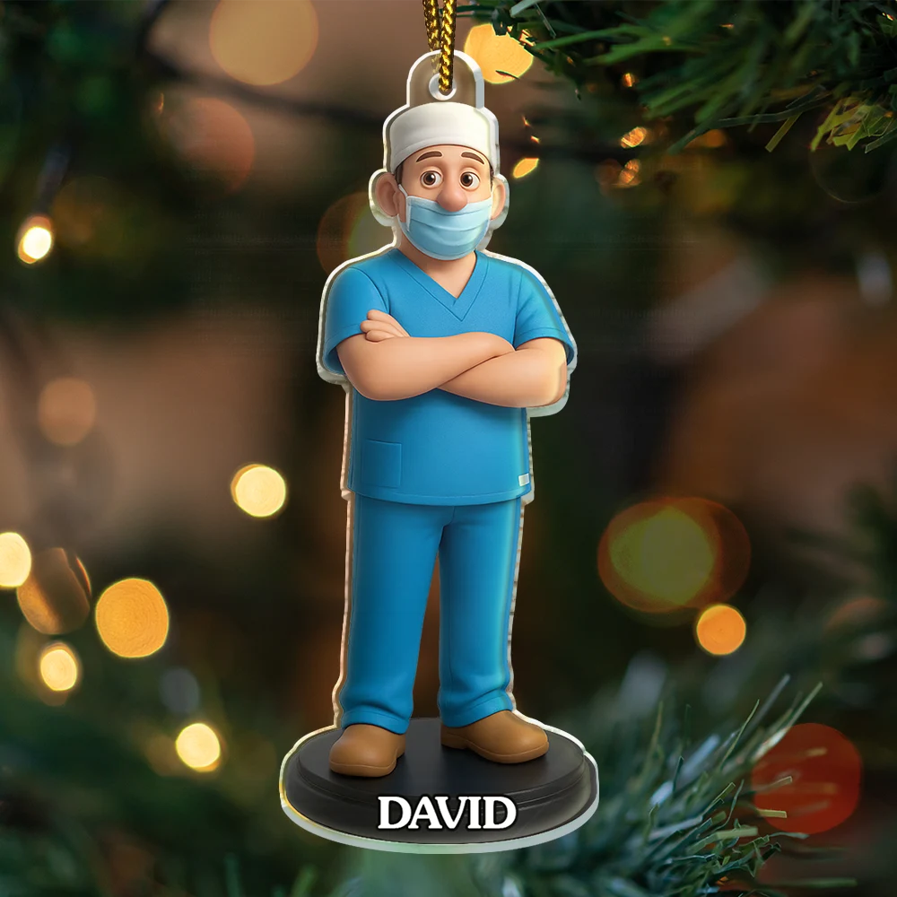 Happy,Christmas,Nurse,Gift For Yourself - Custom Photo 3D Effect Figure Art Nurse - Personalized Custom Shaped Acrylic Ornament