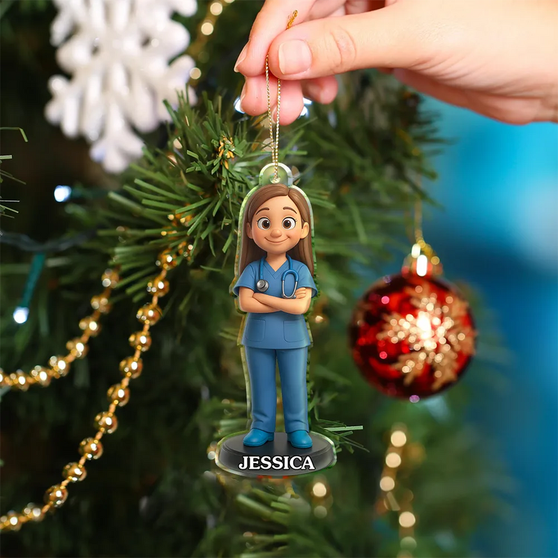Happy,Christmas,Nurse,Gift For Yourself - Custom Photo 3D Effect Figure Art Nurse - Personalized Custom Shaped Acrylic Ornament