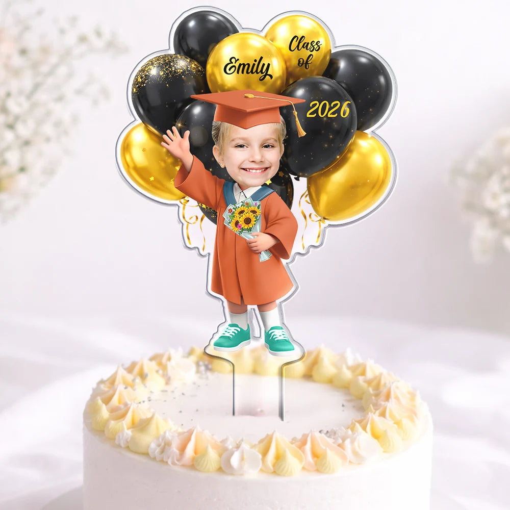Graduation,Happy,Dad - Daughters (Adult),Gift For Daughter,Mom - Daughters (Adult),Dad - Sons,Gift For Son,Mom - Sons - Custom Photo 3D Effect Happy Graduation Kid - Personalized Acrylic Cake Topper
