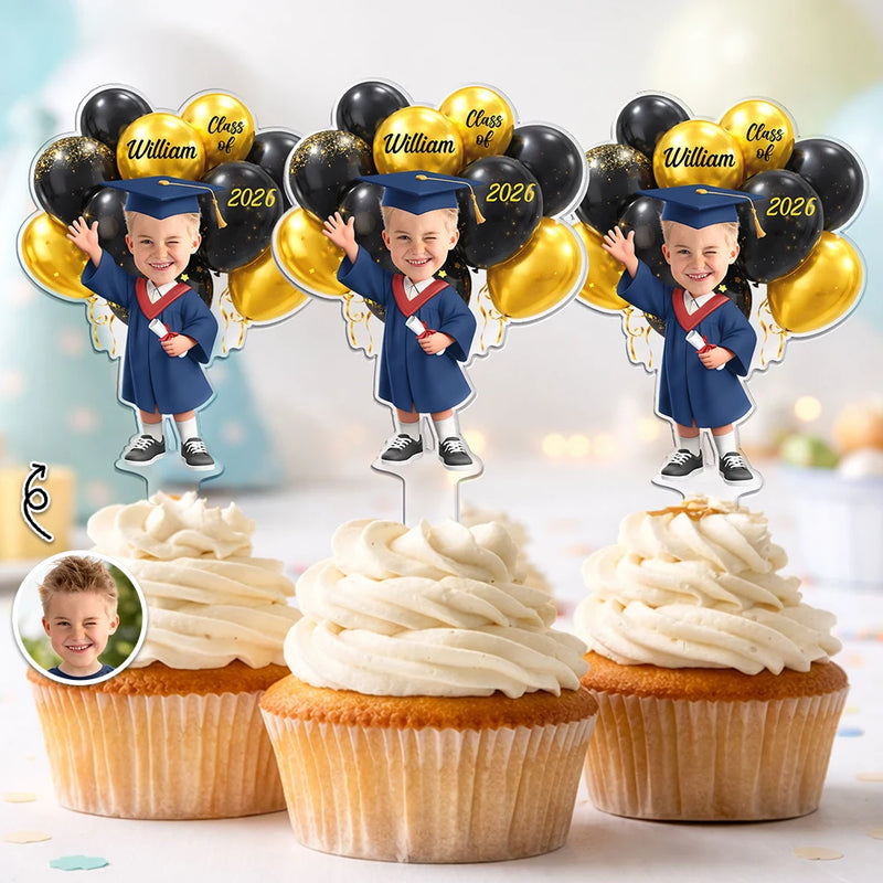Graduation,Happy,Dad - Daughters (Adult),Gift For Daughter,Mom - Daughters (Adult),Dad - Sons,Gift For Son,Mom - Sons - Custom Photo 3D Effect Happy Graduation Kid - Personalized Acrylic Cake Topper