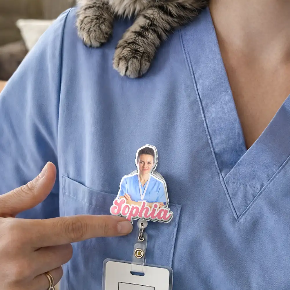 Custom Photo, Nurse, Proud, Remove BG Photo - Custom Photo 3D Effect Nurse Name - Personalized Badge Reel