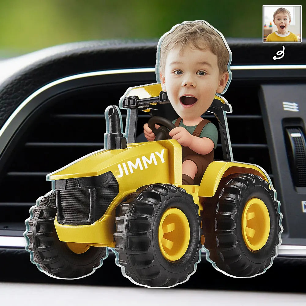 Custom Photo 3D Effect Tractor Farmer - Personalized Acrylic Car Vent Clip