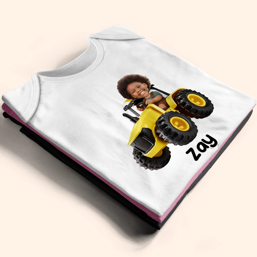 Farm,Gift For Kids,Custom Photo,Happy - Custom Photo 3D Effect Tractor Farmer - Personalized Baby Onesie