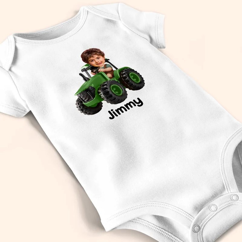 Farm,Gift For Kids,Custom Photo,Happy - Custom Photo 3D Effect Tractor Farmer - Personalized Baby Onesie
