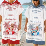 Art Design, Gift For Bestie, Humorous, Beach, Custom Photo, Summer, Photo - Swimming Float 3D Effect - Custom Photo 3D Girls Trip Summer Concept - Personalized Hooded Poncho Towel
