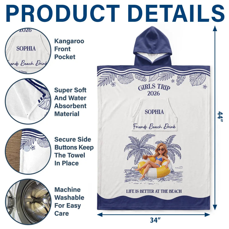 Art Design, Gift For Bestie, Humorous, Beach, Custom Photo, Summer, Photo - Swimming Float 3D Effect - Custom Photo 3D Girls Trip Summer Concept - Personalized Hooded Poncho Towel