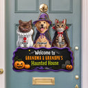 Art Design,Playful,Halloween,Pet Lovers,Photo - Halloween Theme Accessories 3D Cartoon - Custom Photo 3D Halloween Themed Pet Welcome To Haunted House - Personalized Custom Shaped Wood Sign