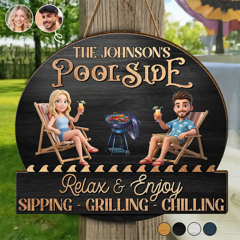 Poolside, Outdoor Decor, Custom Photo, Art Design, Summer, Gift For Couples, Humorous, Photo - Beach Chair 3D Effect - Custom Photo 3D Summer Concept Couple Poolside Paradise Relax Enjoy - Personalized Custom Shaped Wood Sign
