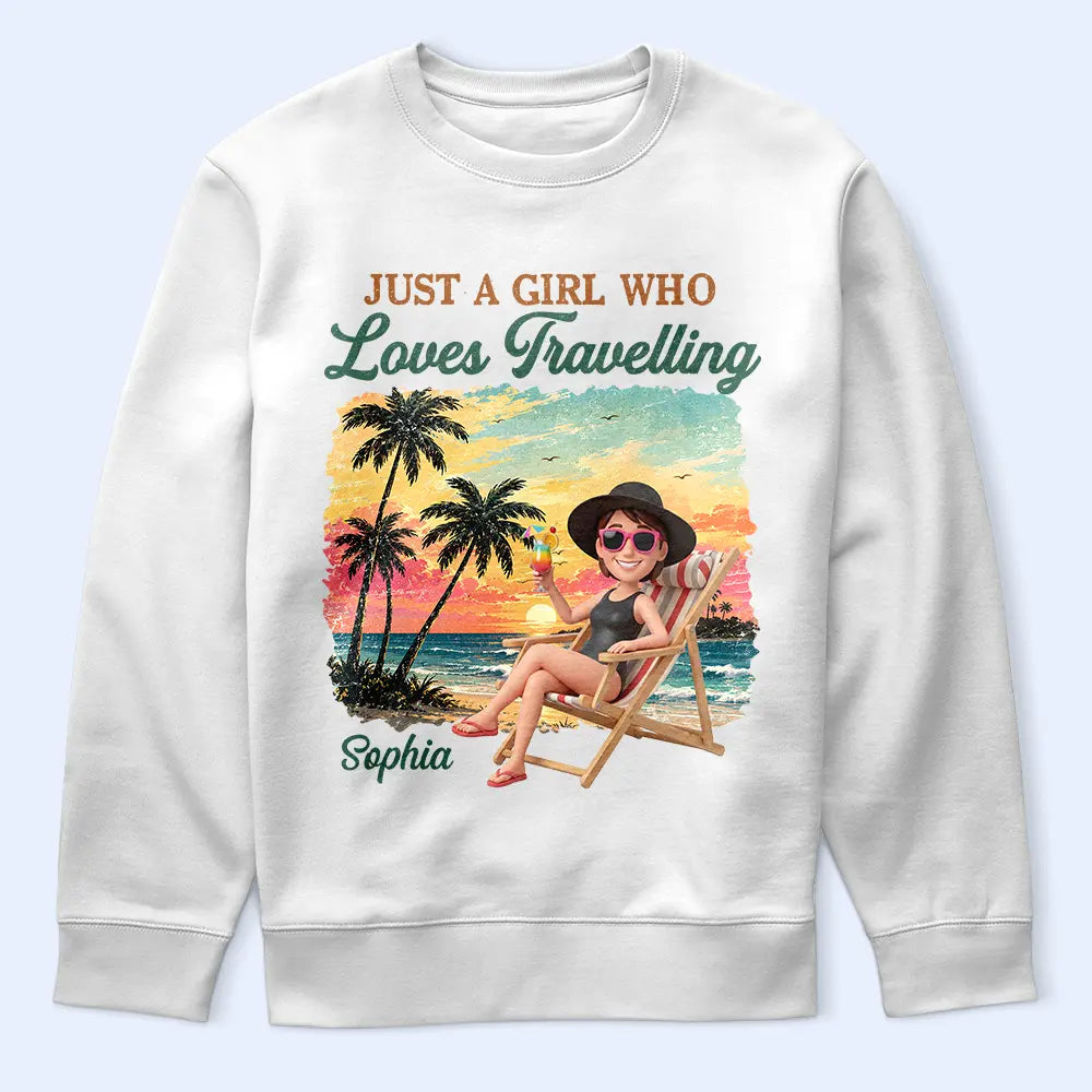 Custom Photo, Beach, Art Design, Summer, Gift For Yourself, Playful, Photo - Beach Chair 3D Effect - Custom Photo 3D Summer Concept Just A Girl Who Loves Beaches - Personalized T Shirt