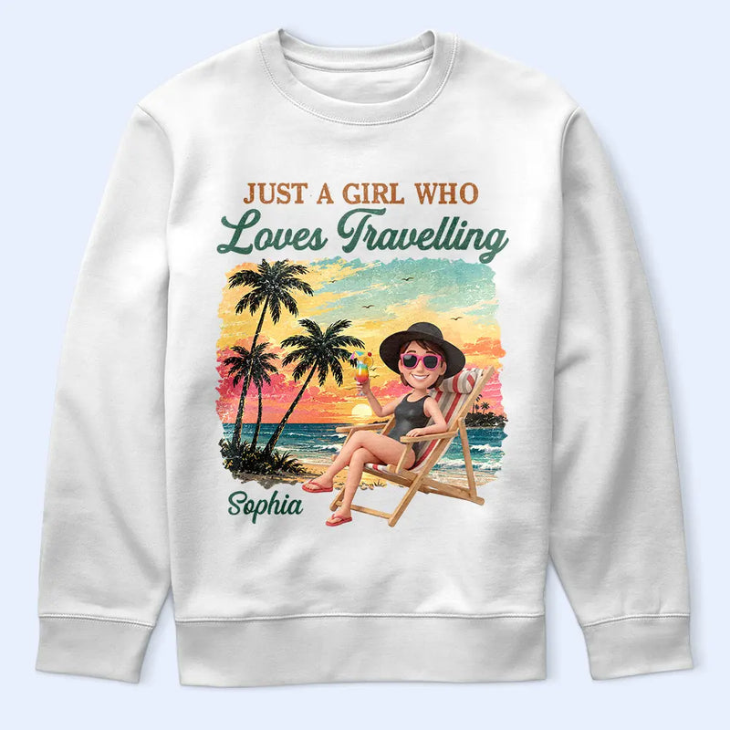 Custom Photo, Beach, Art Design, Summer, Gift For Yourself, Playful, Photo - Beach Chair 3D Effect - Custom Photo 3D Summer Concept Just A Girl Who Loves Beaches - Personalized T Shirt