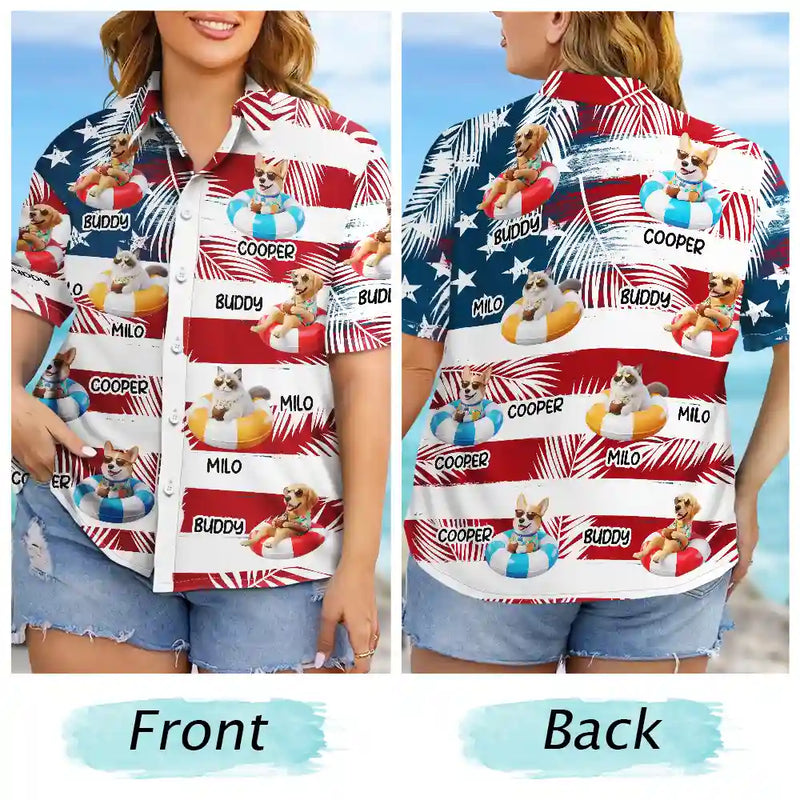 Custom Photo, Art Design, Summer, Pet Lovers, Playful, Photo - Swimming Float 3D Effect - Custom Photo 3D Summer Concept Poolside Beach Vacation Dog Cat - Personalized Hawaiian Shirt