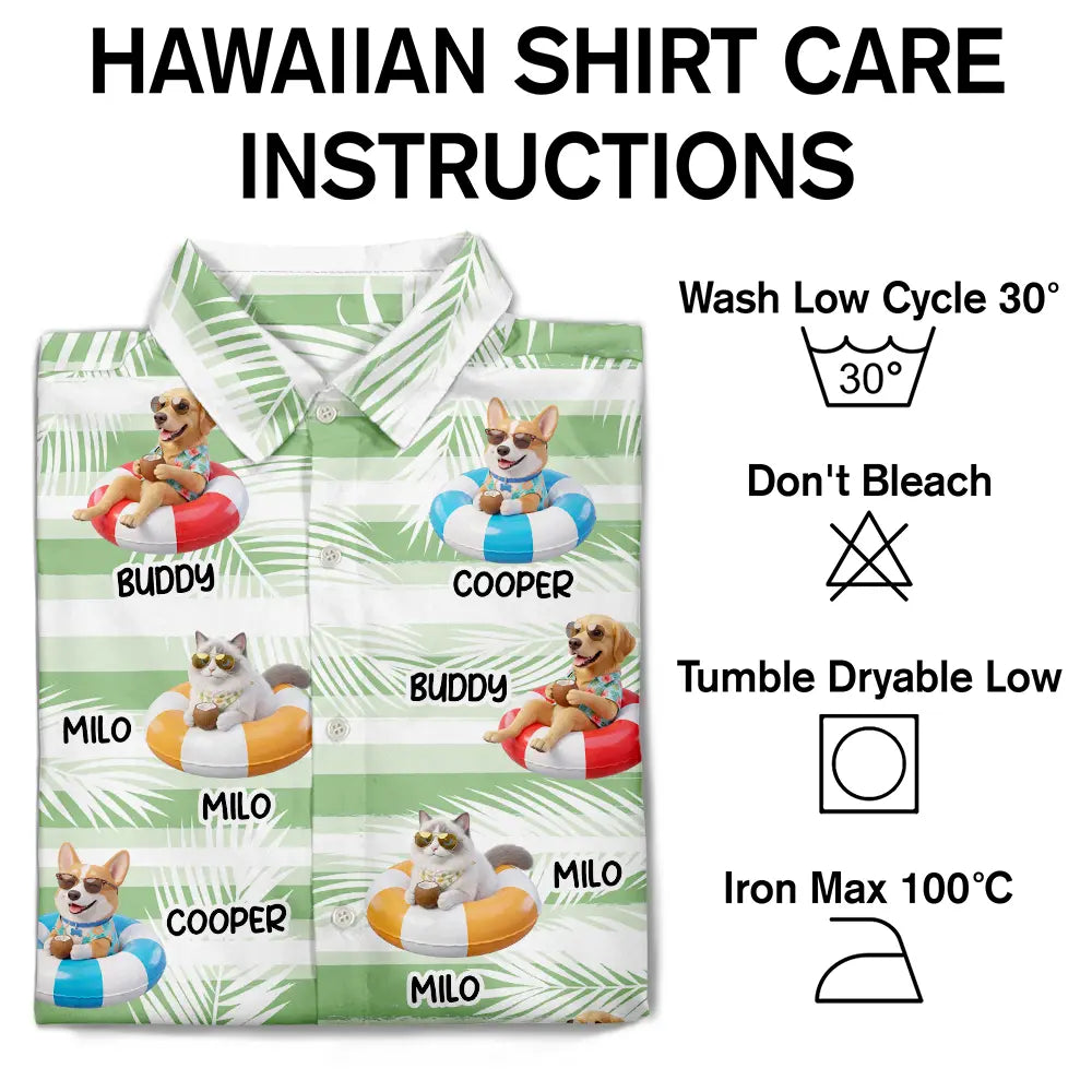 Custom Photo, Art Design, Summer, Pet Lovers, Playful, Photo - Swimming Float 3D Effect - Custom Photo 3D Summer Concept Poolside Beach Vacation Dog Cat - Personalized Hawaiian Shirt